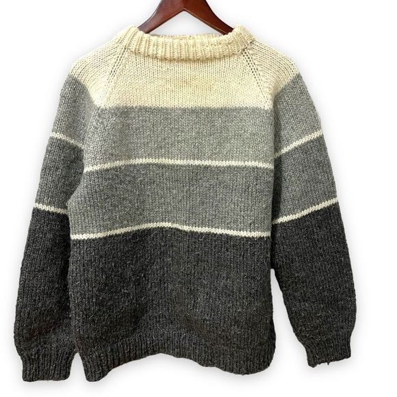 Home Knit Sweaters - Home knit grey and cream long sleeve crew neck knitted sweater see measure